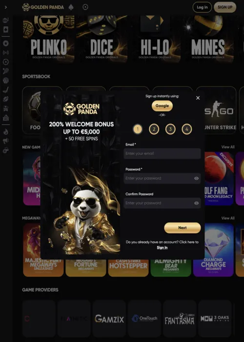 Schnelle Spieler Registrierung Interface Golden Panda Casino